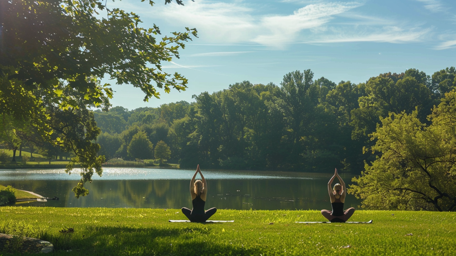 2 woman meditating in the park